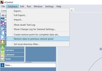 How to restore the database to a previous version vControl IMAGE 1
