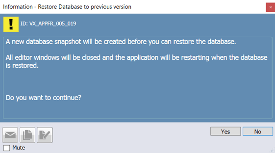 How to restore the database to a previous version vControl IMAGE 2