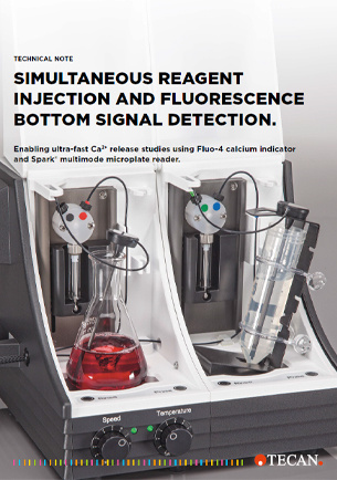 Simultaneous reagent injection and fluorescence bottom signal detection