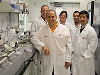 Some key members of the Center’s staff. Front row (left to right): Dr Josh LaBaer and Dr Ji Qiu; Back row (left to right): Mike Gaskin, Dr Mitch Magee and Alex Mendoza